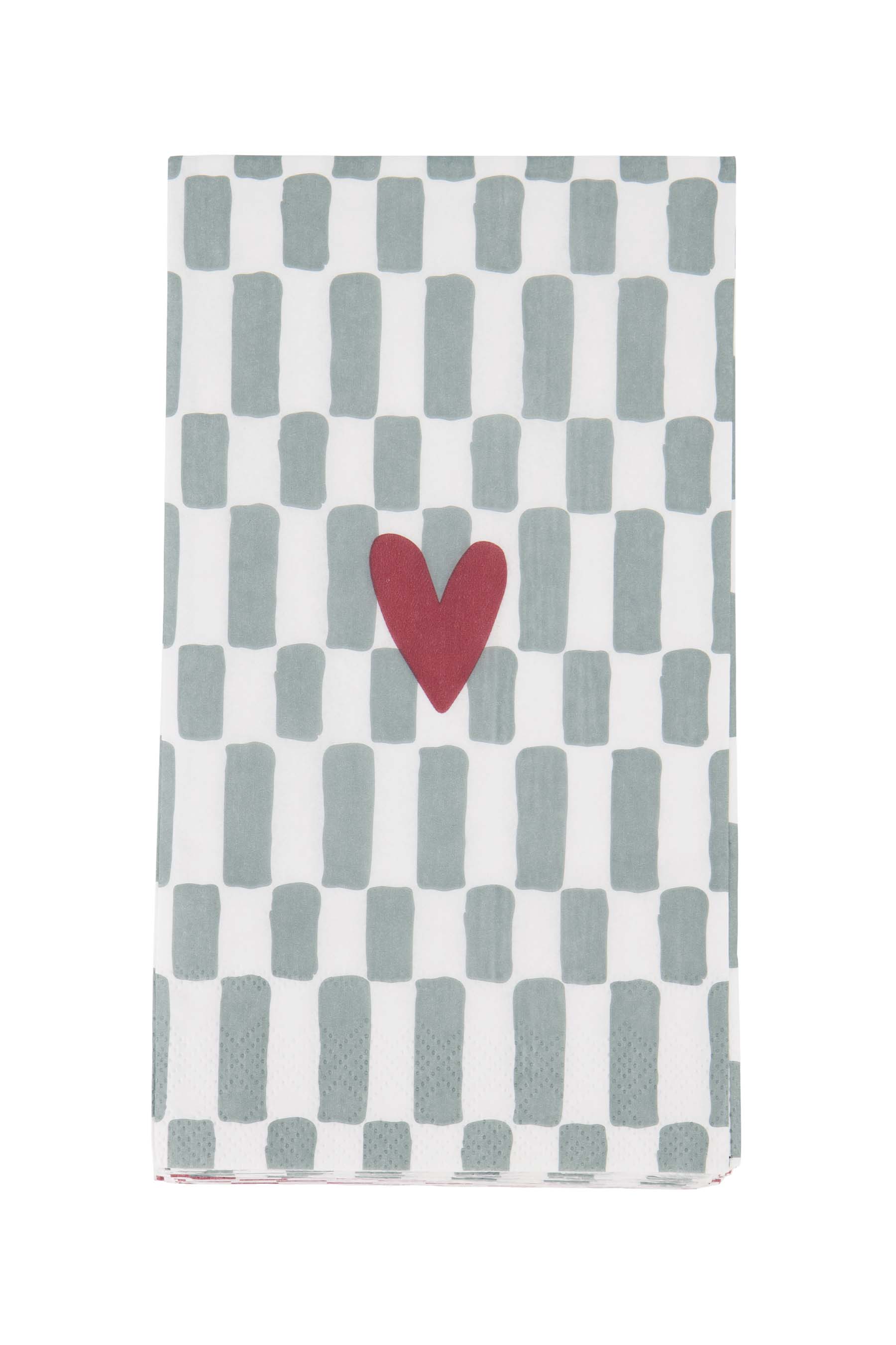 servetten rechthoek hartje grijsblauw/rood