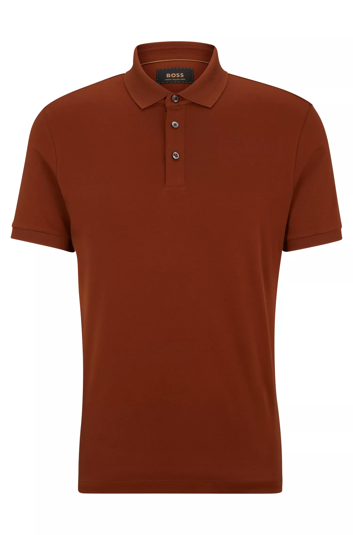 Camisa polo BOSS cor camelo, corte regular, em algodão italiano mercerizado.