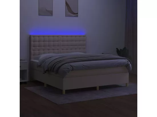 Sommier tapissier avec matelas et LED Crème 180x200 cm Tissu