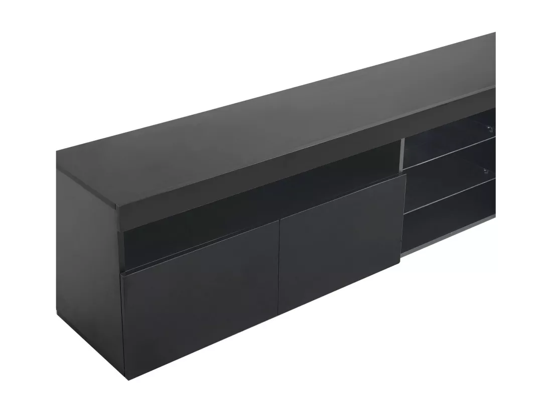 Meuble TV en MDF, avec LED 4 Modes 16 couleurs, 3 portes et 5 niche, Noir, 180x35x45cm