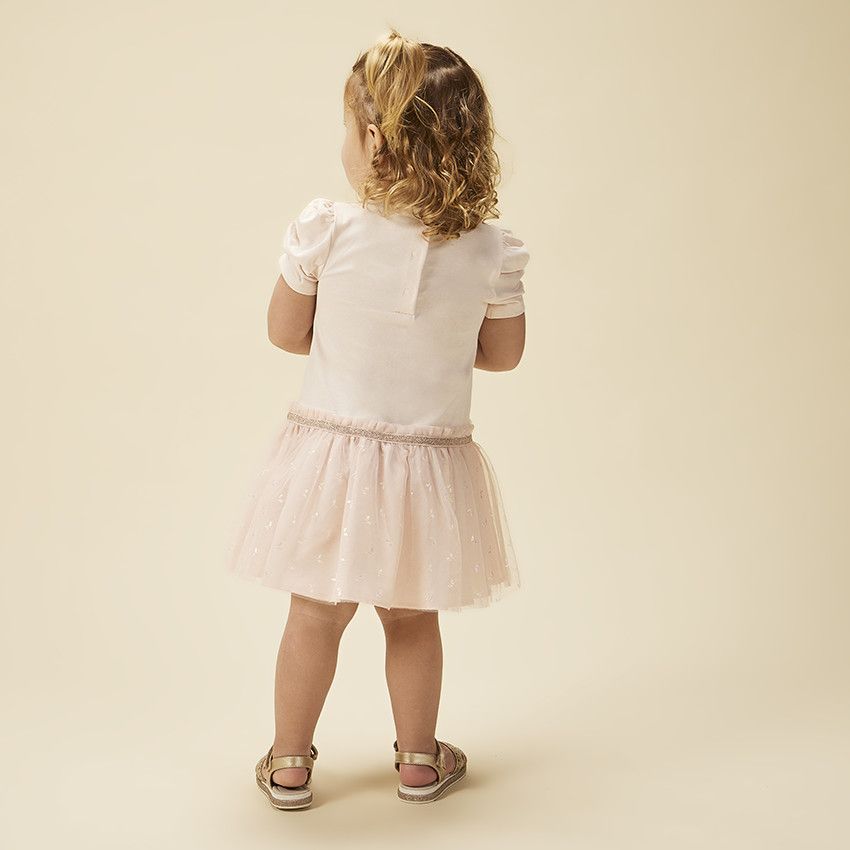 Robe effet 2 en 1 à tulle imprimé papillons pour bébé fille - Rose