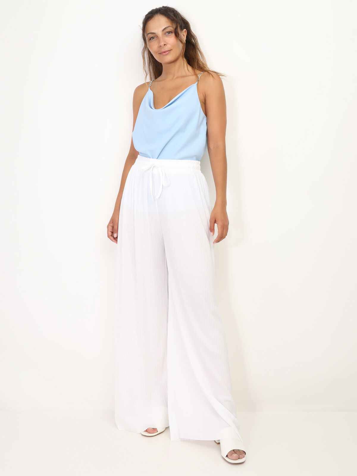 Pantalon large plissé- Blanc