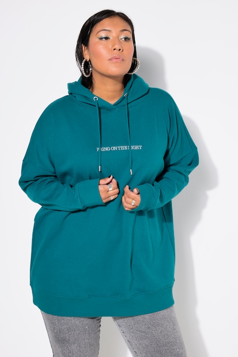 Hoodie, oversized, Glitzer-Statement, Kapuze