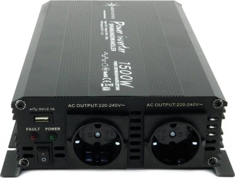 12V naar 230V Gemodificeerde Sinus Spanningsomvormer - 1500W - Zwart