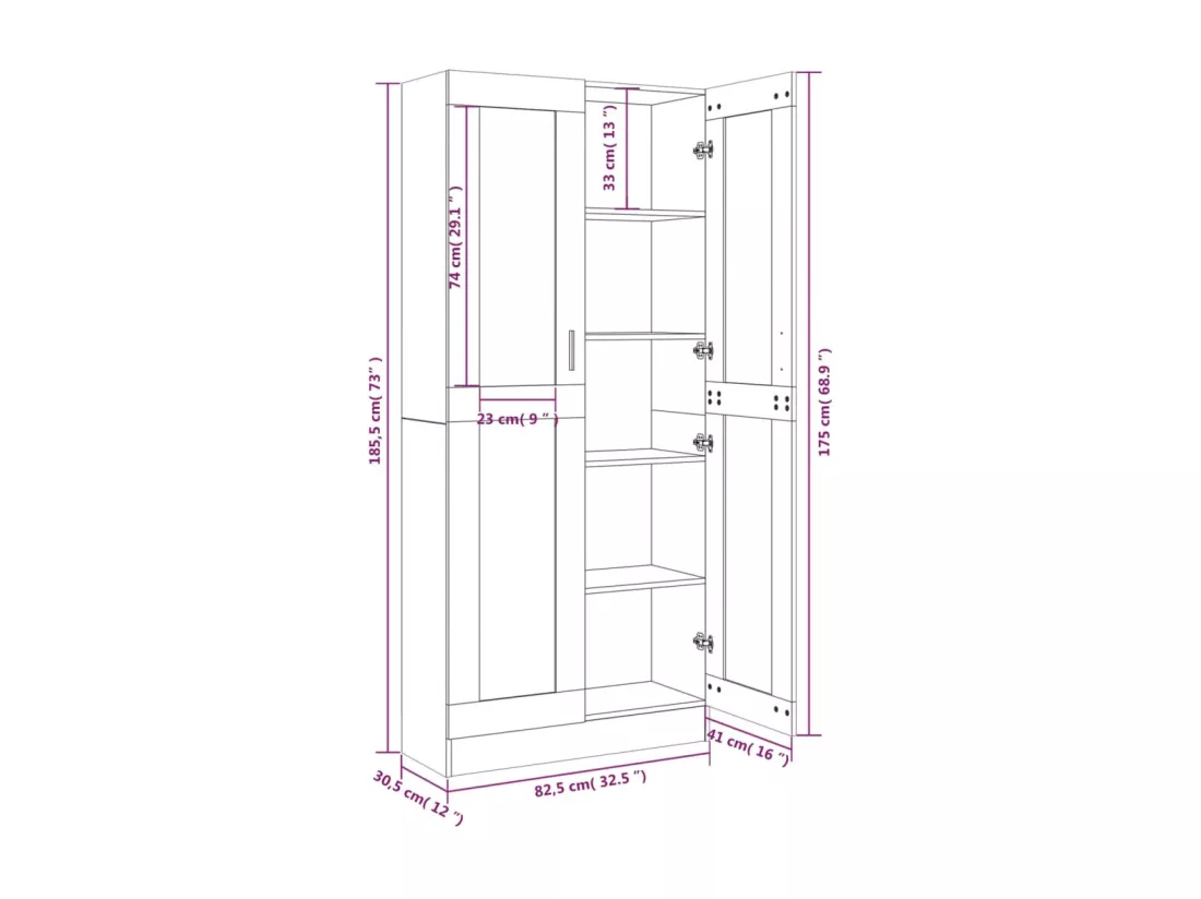 Armoire à vitrine Sonoma gris 82,5x30,5x185,5cm Bois ingénierie