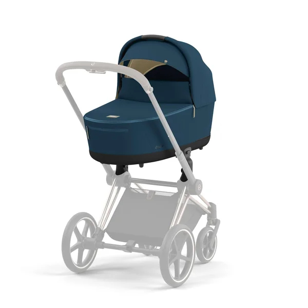 Carrinho de bebê Cybex Priam V4 azul montanha, estrutura cromada preta