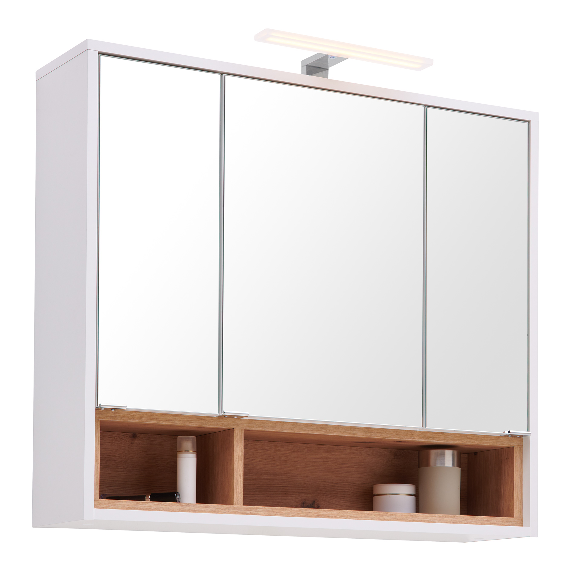 Spiegelschrank - weiß - Artisan Eiche - mit Beleuchtung - 80 cm