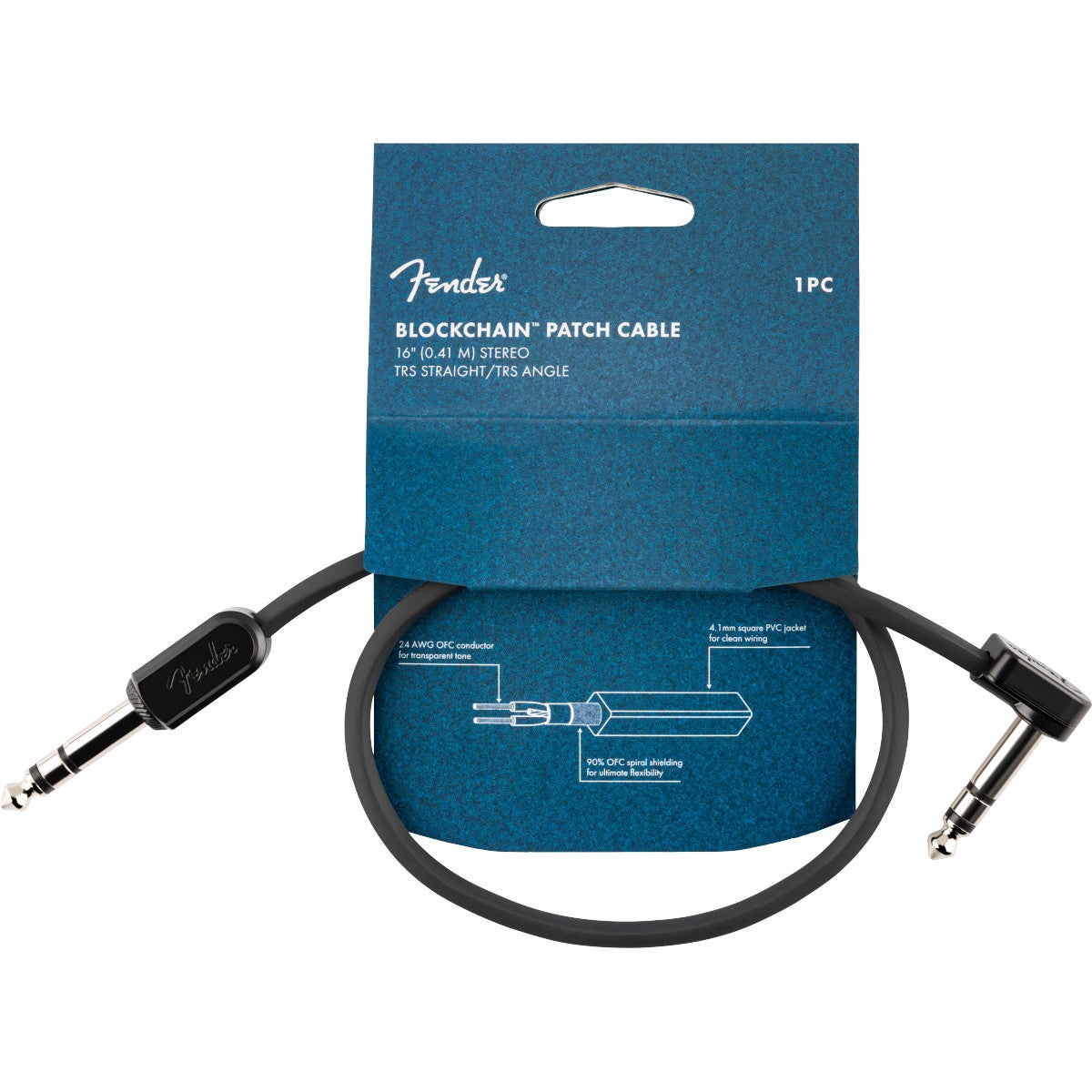 Fender Blockchain 16” Patch Cable Stereo TRS Straight/Angle 40 cm