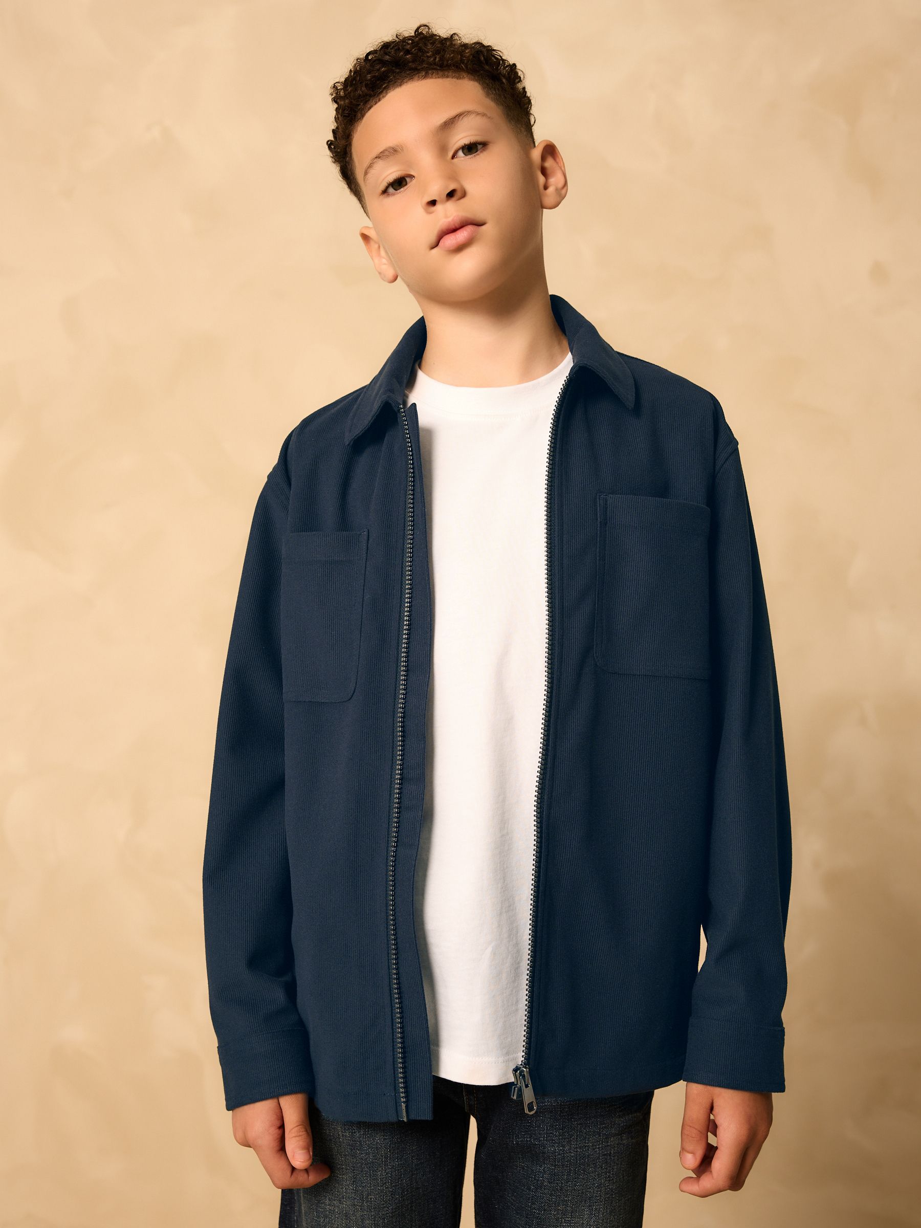 Marineblauw - Corduroy overshirt met rits (3-16jaar)