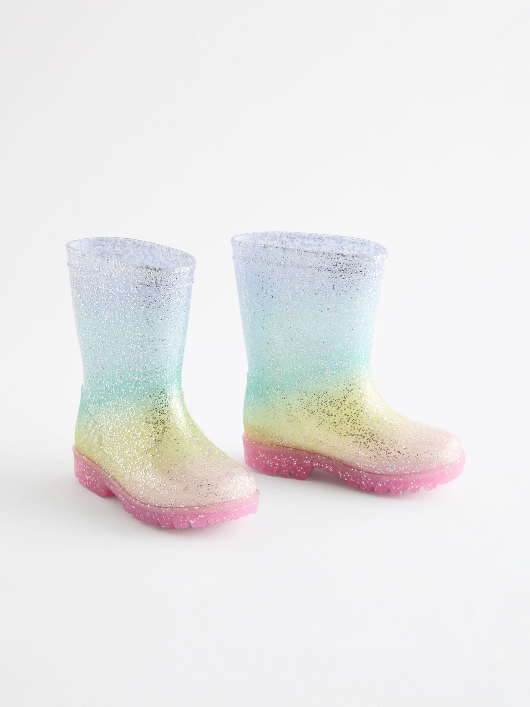 Regenboogprint - Regenlaarzen met glitters