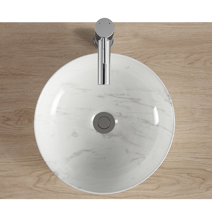 Vasque à poser ronde céramique imitation marbre blanc Lou