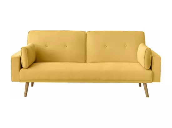 Canapé droit scandinave Elga convertible 3 places en tissu - Jaune - L205 x 87 x 85cm - Loungitude