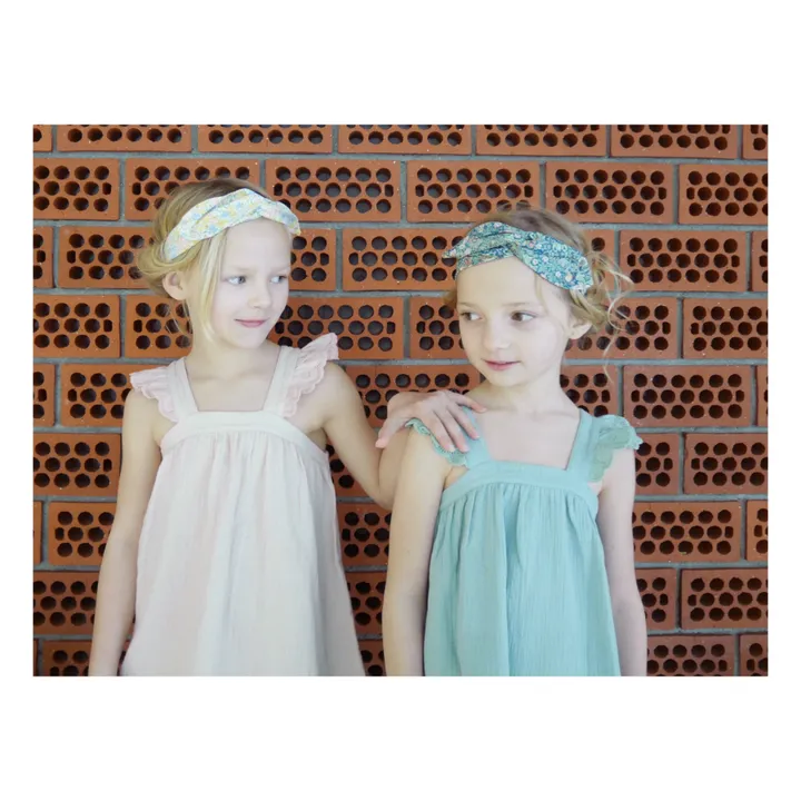 La Petite Collection Robe à Bretelles Gaze de Coton Bio Flounce | Vert d'eau