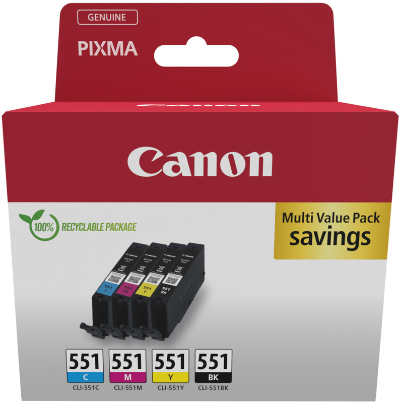 Canon CLI-551 Tintenpatronen Multipack, cyan, gelb, magenta, schwarz