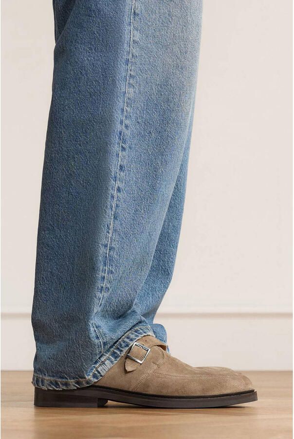 Manfield Heren Taupe suède gespschoenen