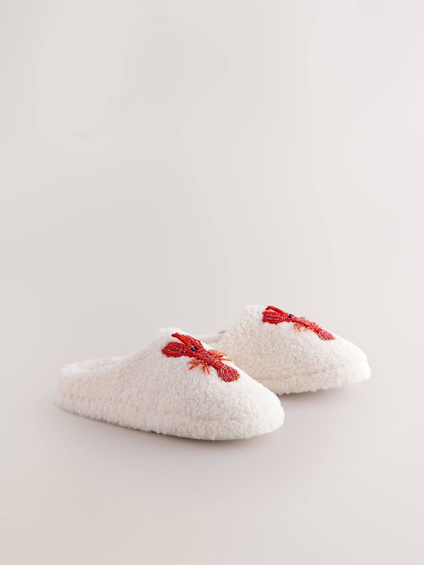 White Lobster Print - Instappantoffels met borgvoering