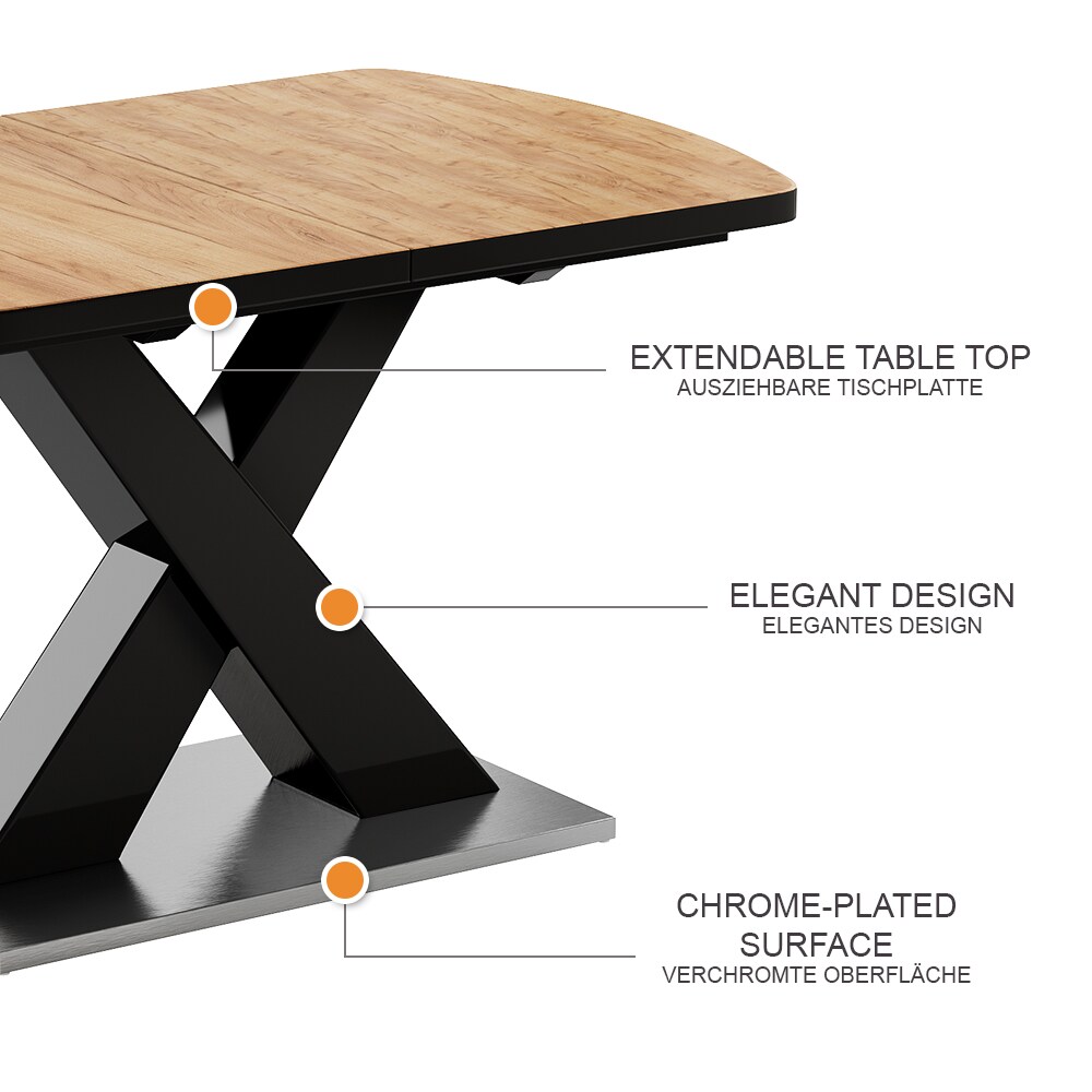 Vicco Esstisch Chinto Eiche Schwarz 120 x 80 cm