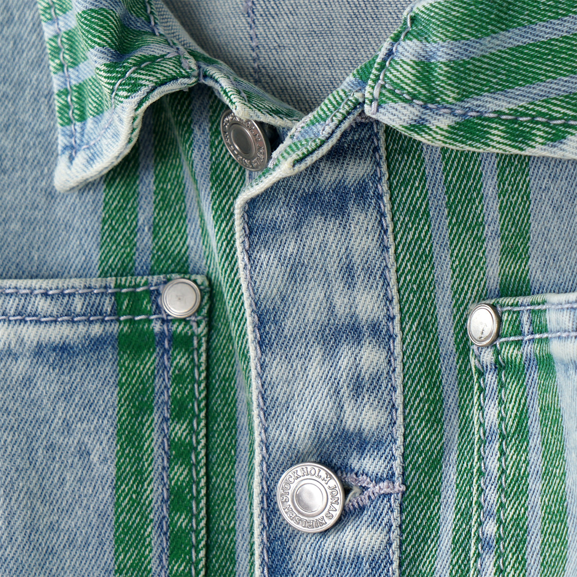 Jonas Nielsen Jungen Jeansjacke mit Streifen-Allover hellblau