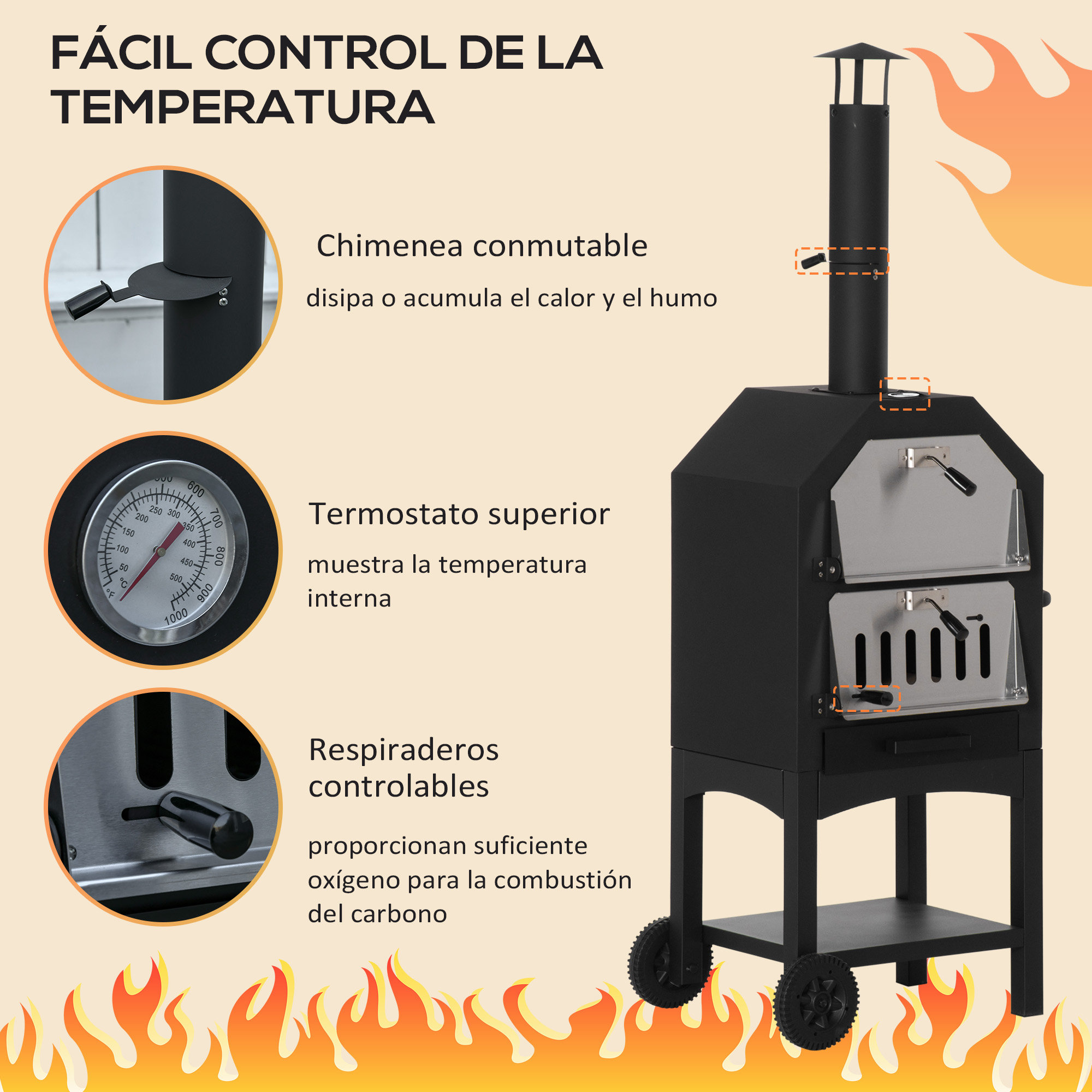 Forno de pizza Outsunny preto