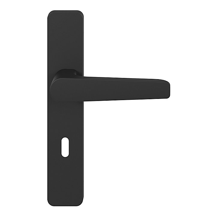 Ensemble poignée sur plaque rectangulaire serrure GoodHome Kerver effet nickel mat noir L.128mm x l.42mm entraxe 165-195mm