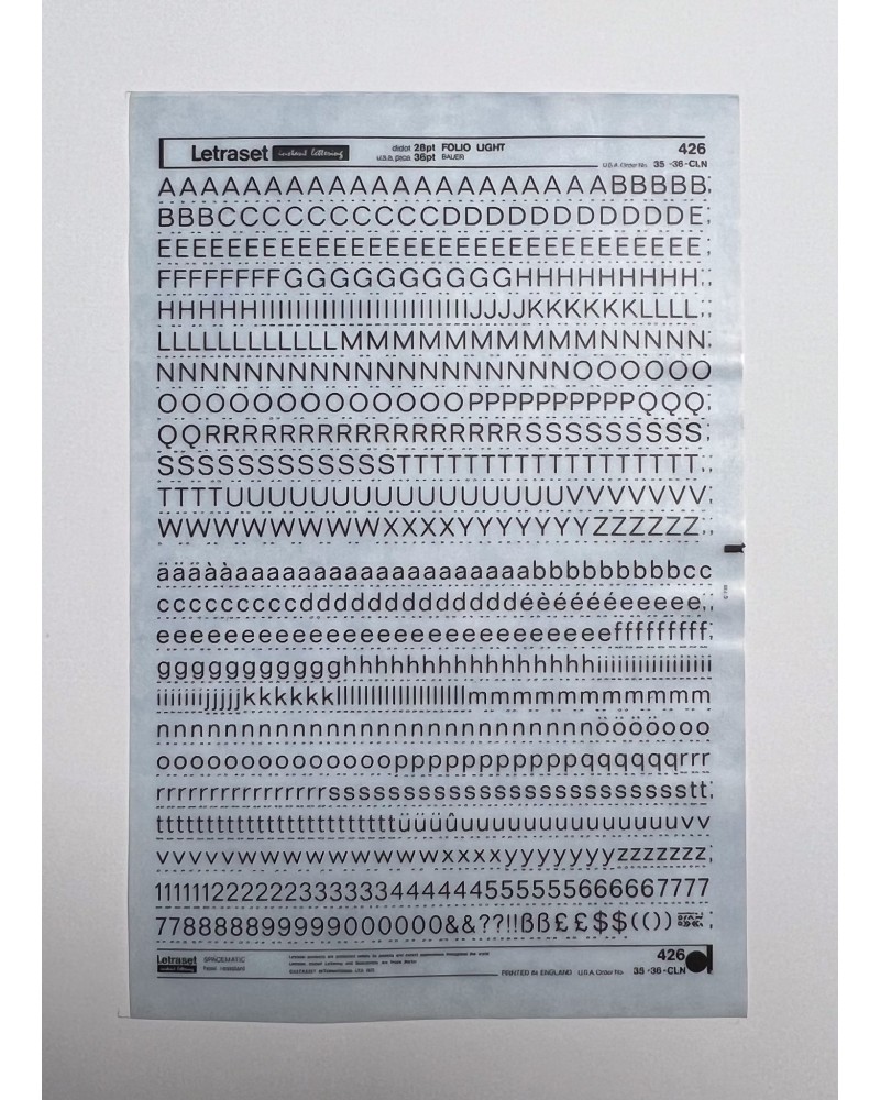 Letraset 426 - FOLIO LIGHT - 28/36pt