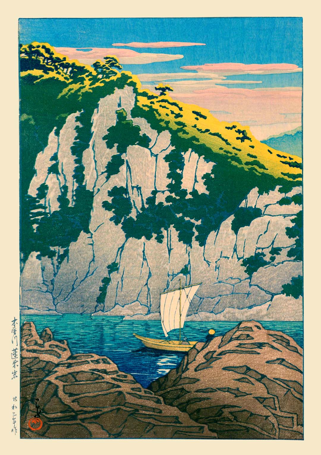 Felsen am Kiso-Fluss von Hasui