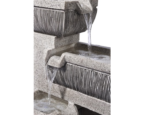 Design tuinfontein met 4 niveaus, 38,7 x 32,3 x 80,3 cm, kunststeen grijs, inclusief slang en pomp.