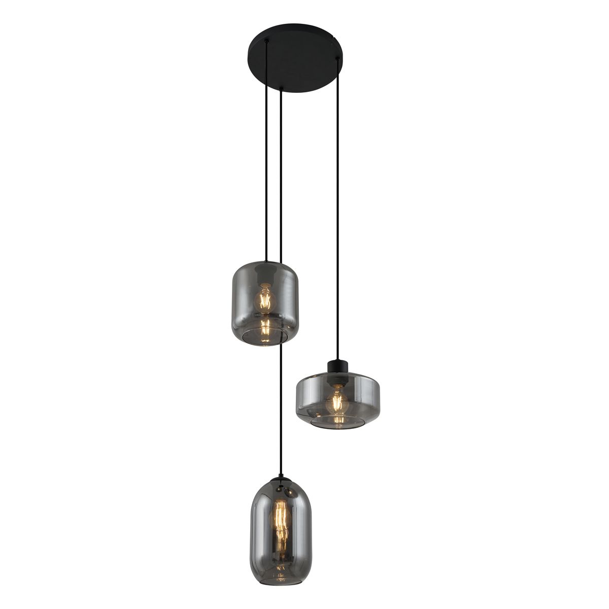Moderne hanglamp zwart met smoke glas 3-lichts - Sheena