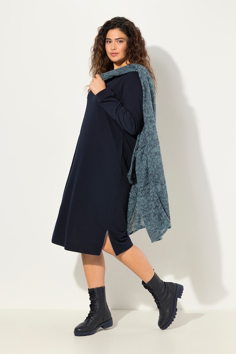 Sweatkleid, Rundhals, Zierband, Langarm, Taschen
