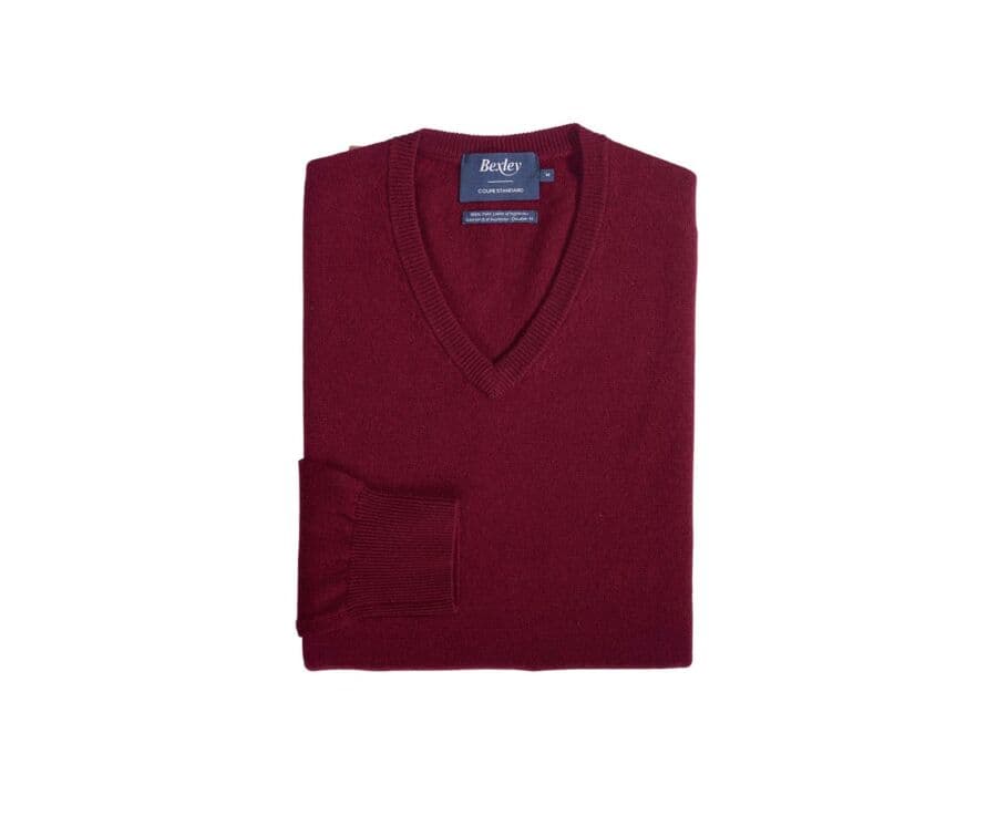 Pull col V homme laine Rouge sombre - ELIAN