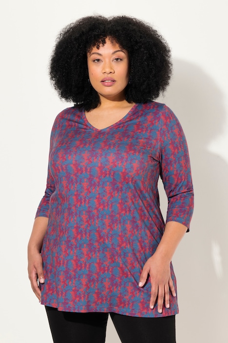 Longshirt, Batikmuster, A-Linie, V-Ausschnitt, 3/4-Arm