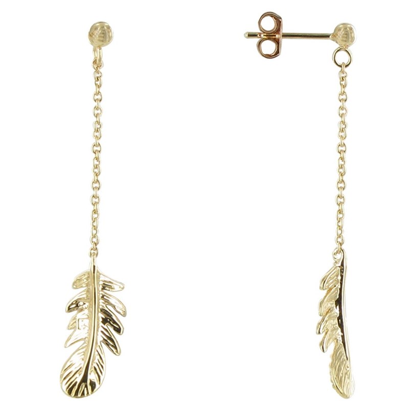 Boucles d'Oreilles Plaqué Or Plume d'Oiseau