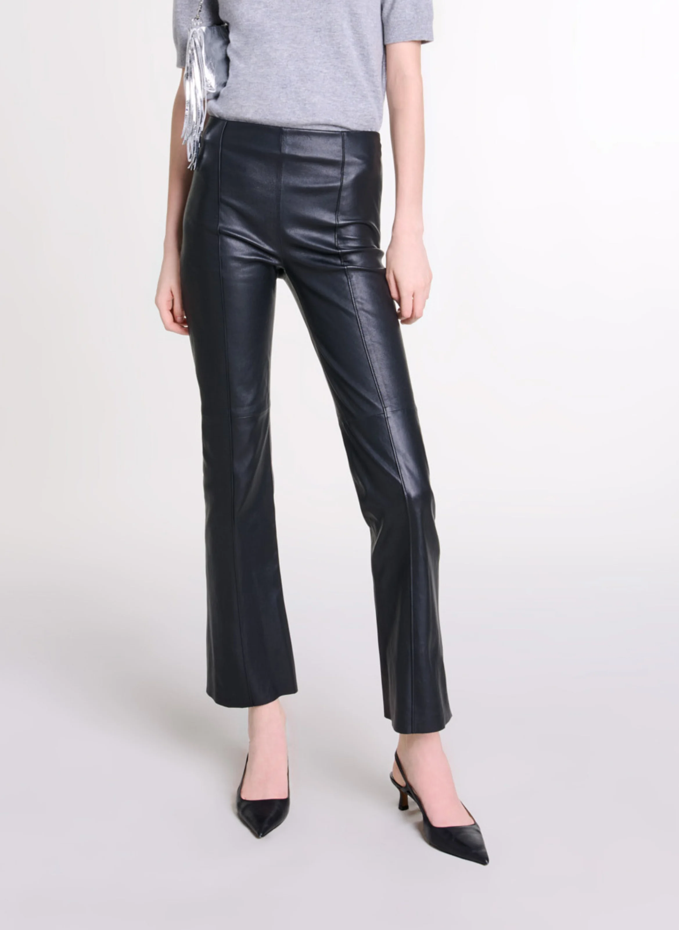 Pantalon droit en cuir | Noir