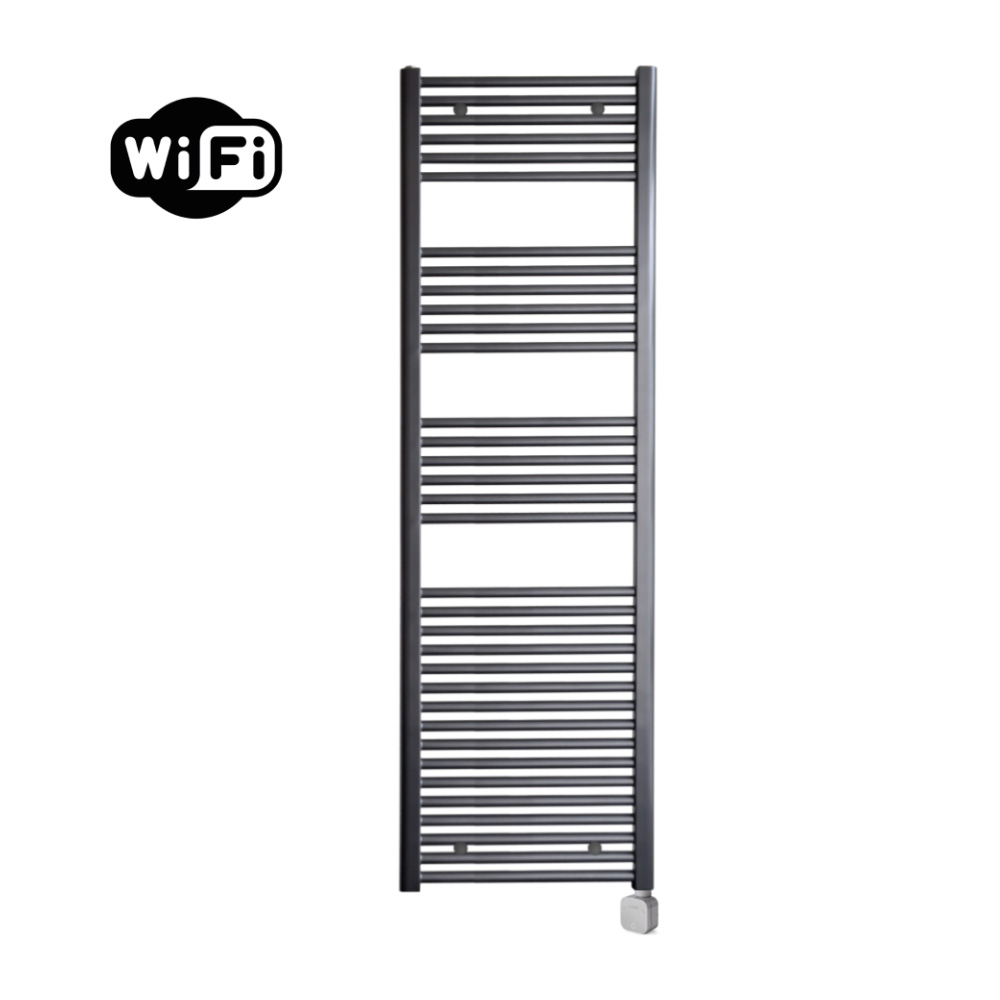 Sanicare Carini elektrische Wifi radiator 172x60cm gunmetal met thermostaat chroom rechtsonder