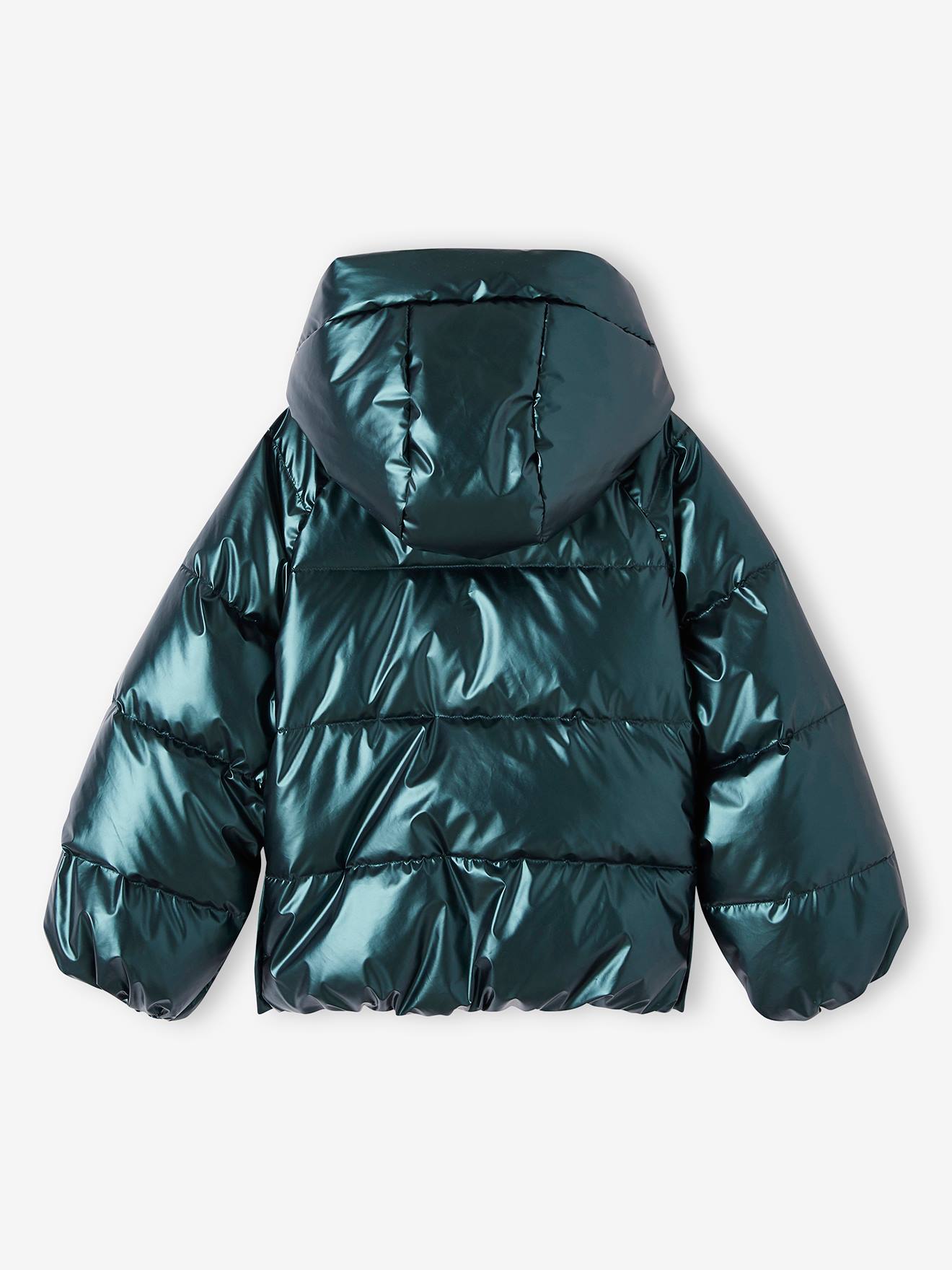 Jaqueta acolchoada com forro de lã, capuz e efeito perolado para meninas, cor off-white.