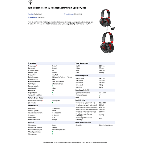 TURTLE BEACH® RECON 50 Gaming Headset for PC and Mac®