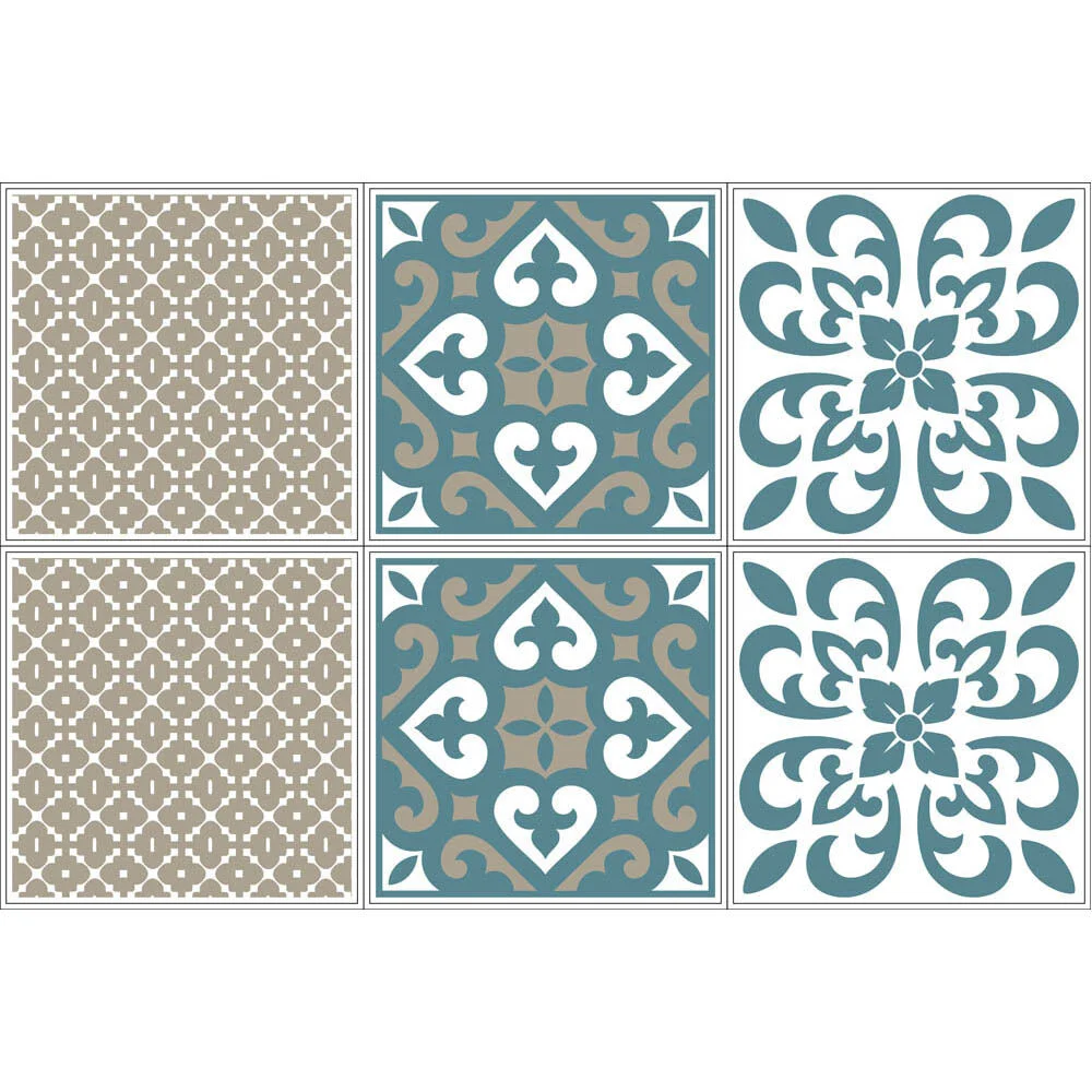 Sticker imitation carreau de ciment 10x10 cm bleu taupe x6