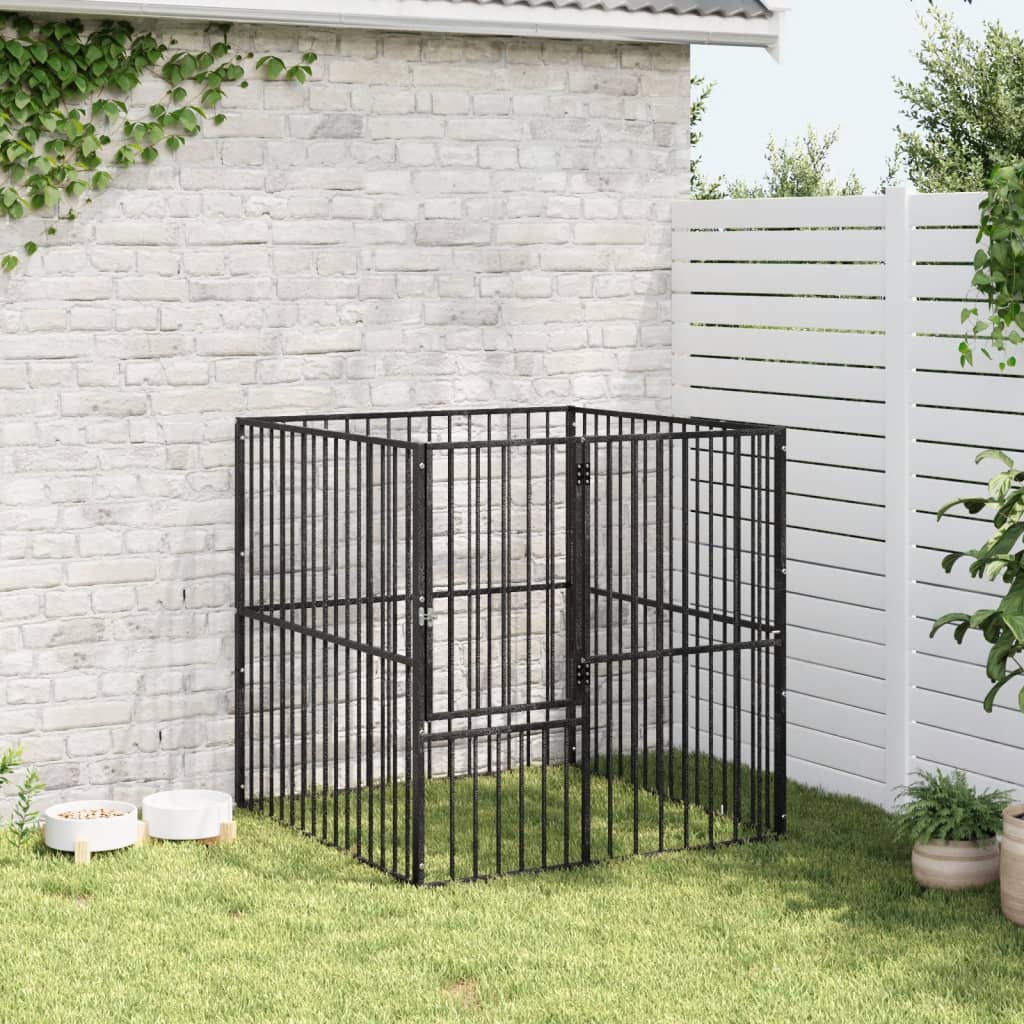 Parque para cães vidaXL com 12 painéis, aço galvanizado preto