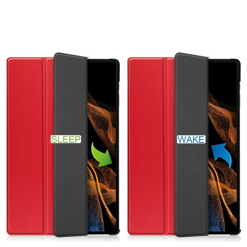 Samsung Galaxy Tab S10 Ultra Flipcase Hülle Ledertasche mit Aufstellfunktion Litchi Look   S-Pen Halterung - Rot
