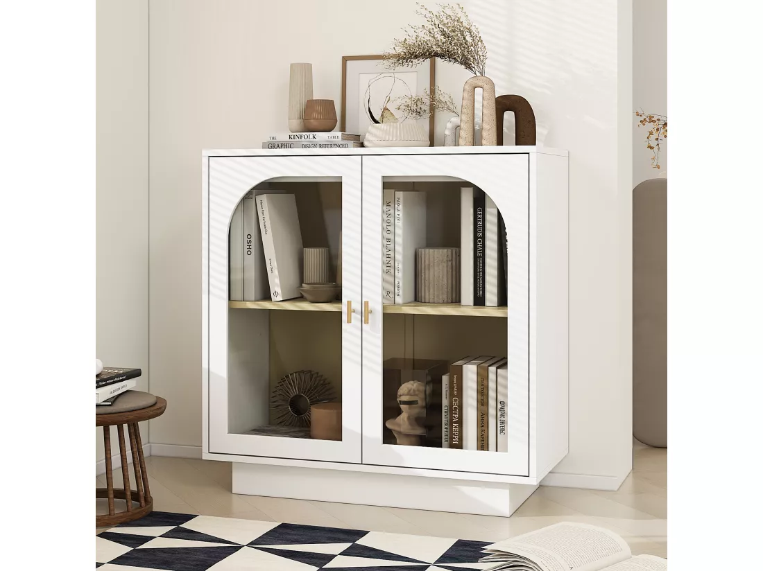 Armoire à double porte blanche avec éléments arrondis, 80 cm de long, pour chambre, bureau, salon et autres espaces