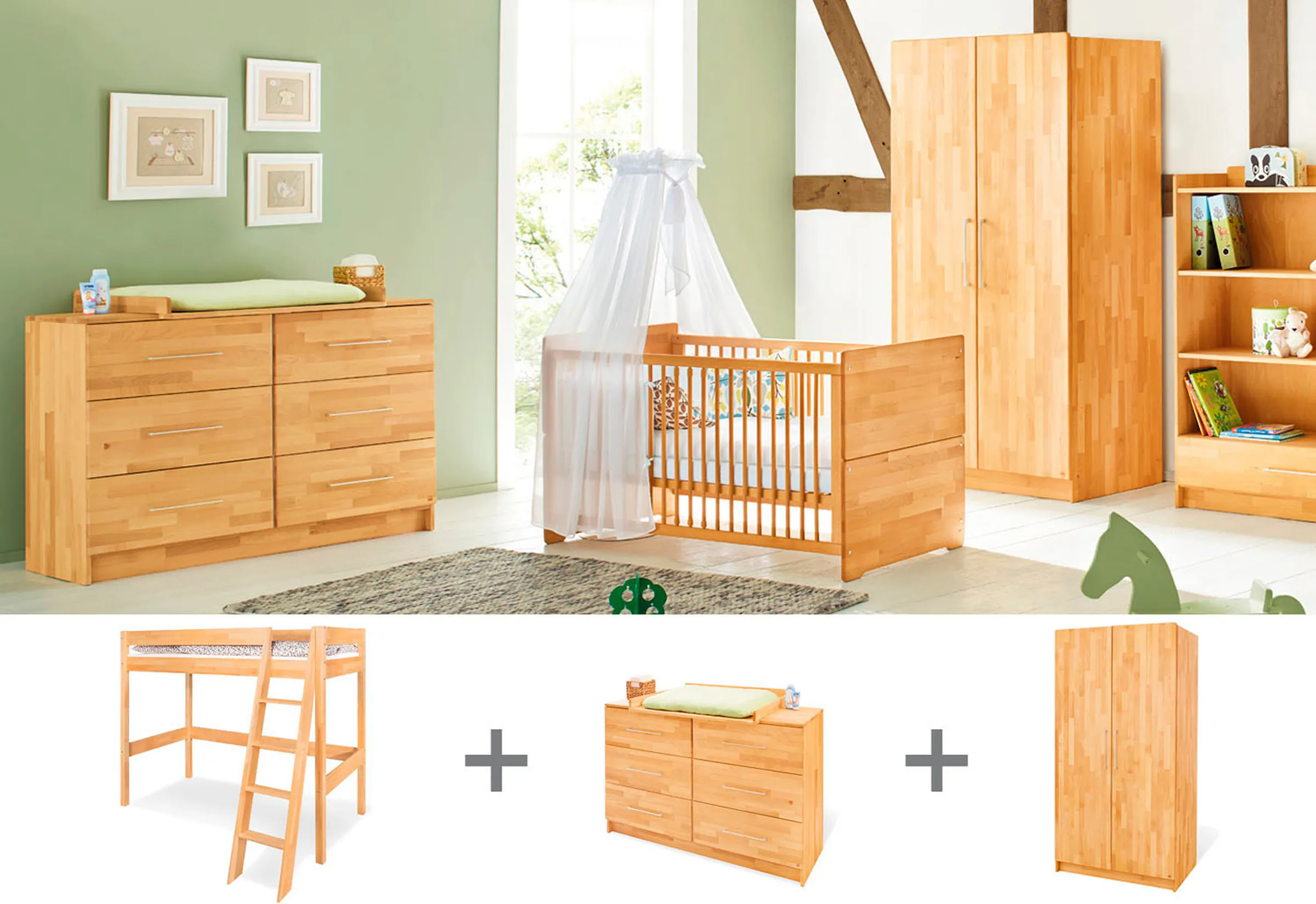Pinolino Jugendzimmer-Set „Natura” extrabreit mit Hochbett, 3-tlg.