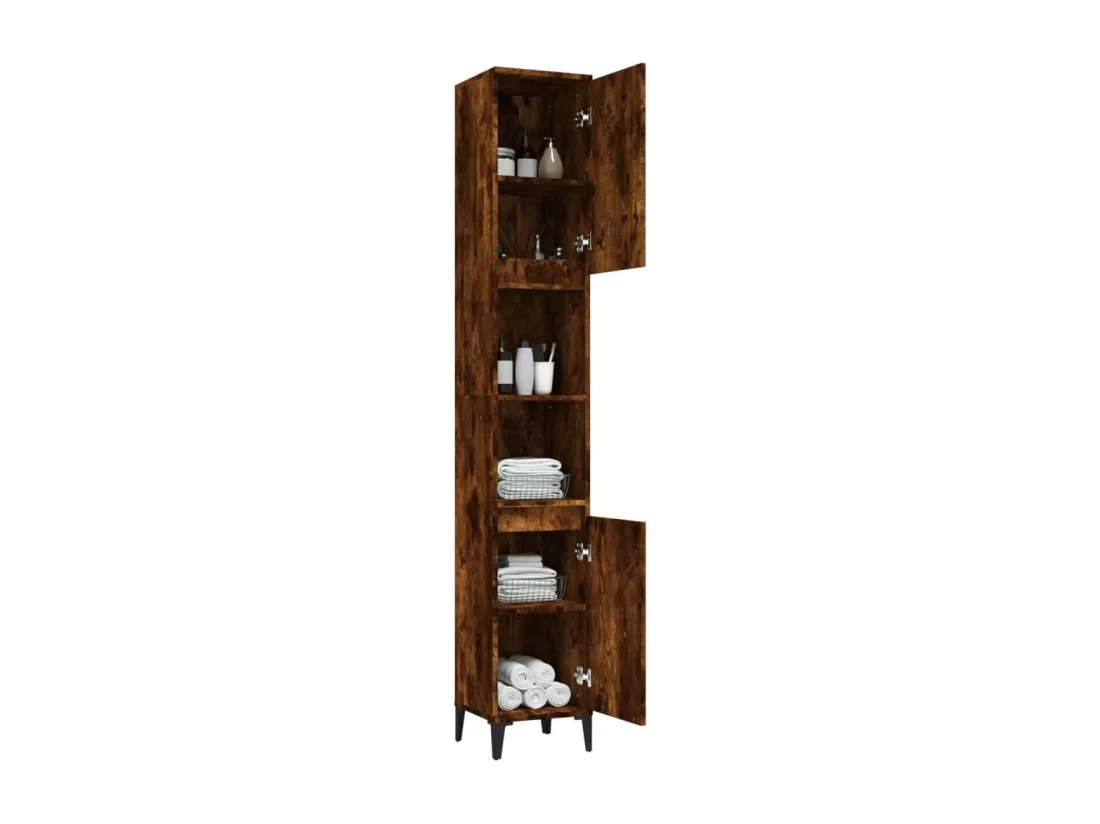 Armoire de bain chêne fumé 30x30x190 cm bois d'ingénierie