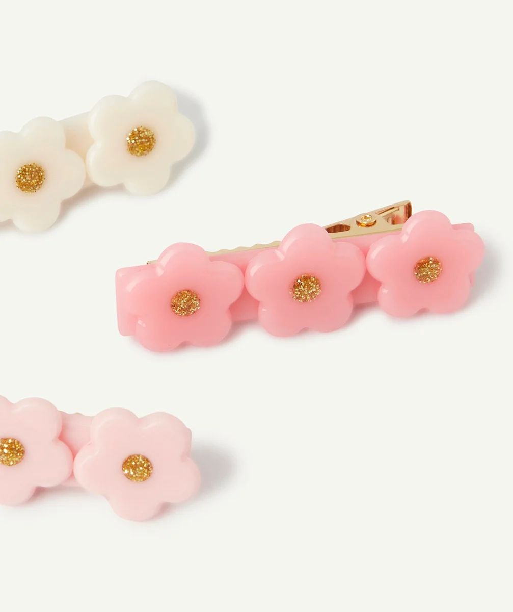 lot de 3 barrettes bébé fille avec fleurs rose et blanc