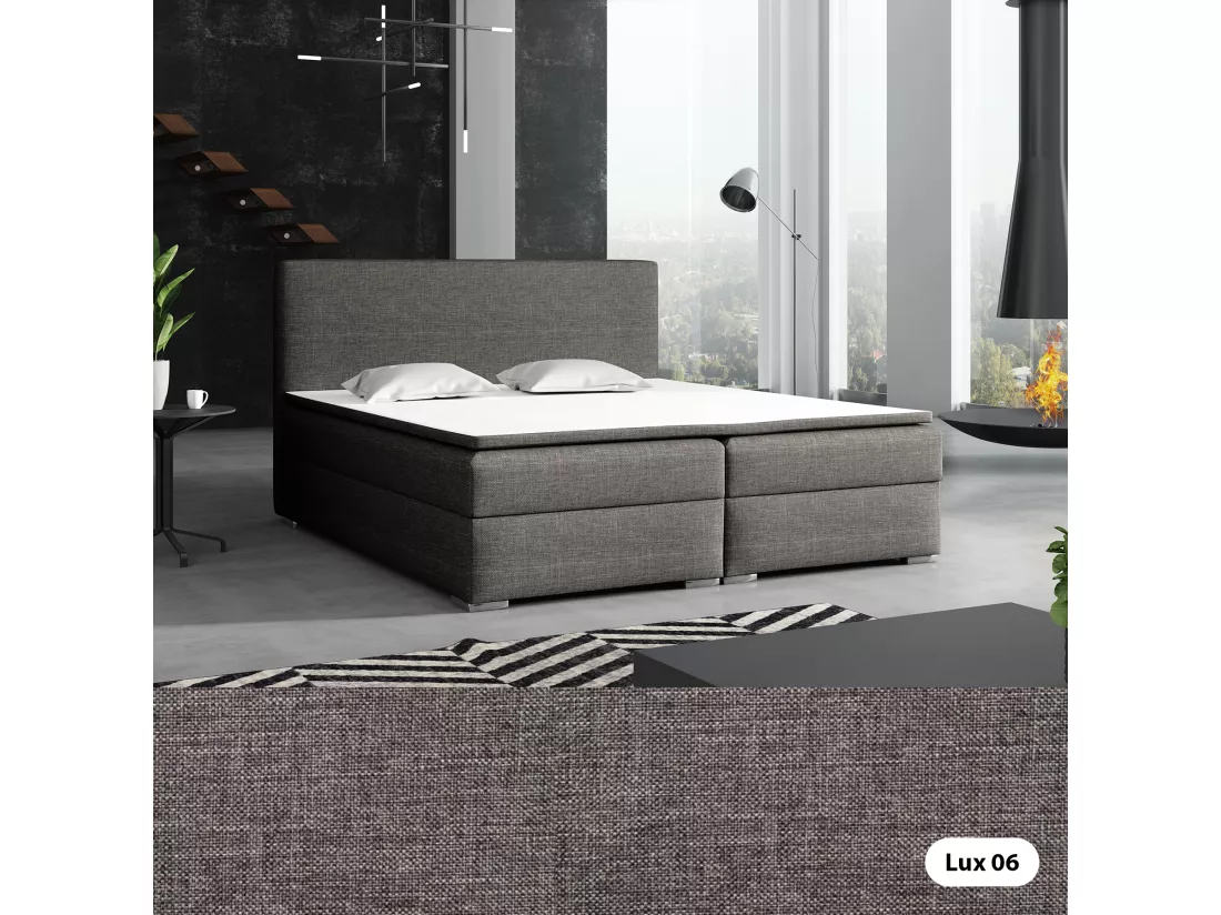 LIT BOXSPRING avec surmatelas Soler 200x200 cm, Lux 06 (Gris)