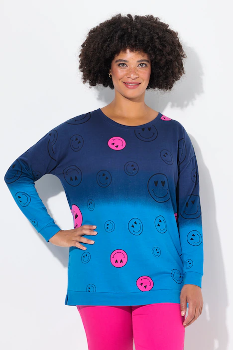 Sweatshirt, oversized, Farbverlauf Smiley, Langarm, dunkelblau