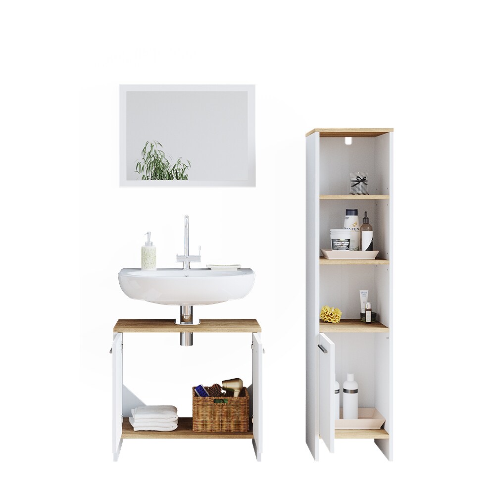 Vicco Badmöbelset Waschtischunterschrank Badspiegel Hochschrank Elvio Weiß Sonoma Badmöbel