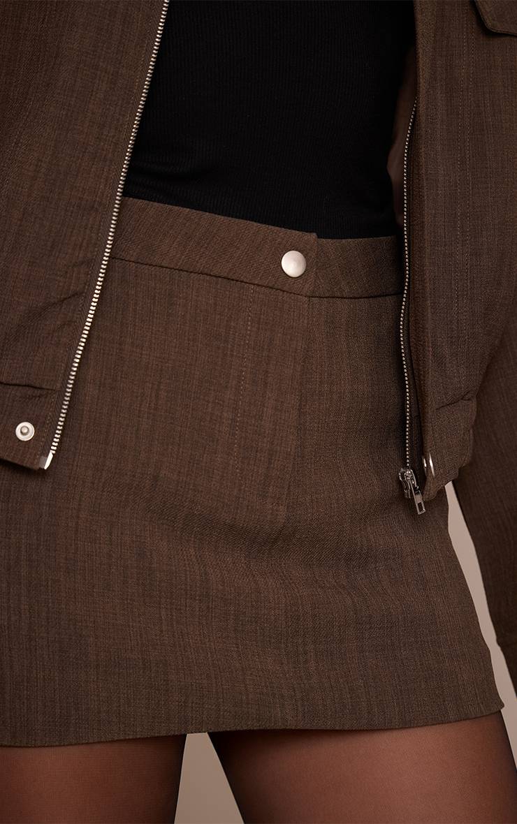 Taupe Jupe Ajustée Tissée À Poches Mini Ensemble Coordonné