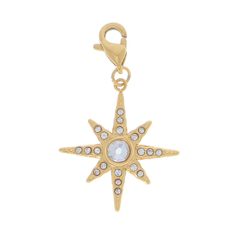 Charm étoile en acier doré orné de strass blancs