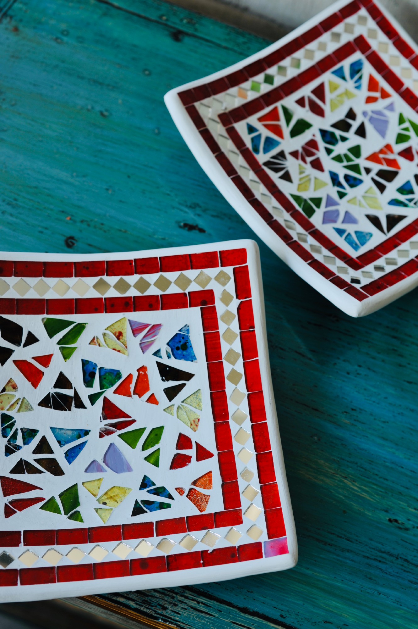 3er-Set Mosaikteller 'Tropical Flower', weiß, multicolor von fischer's lagerhaus