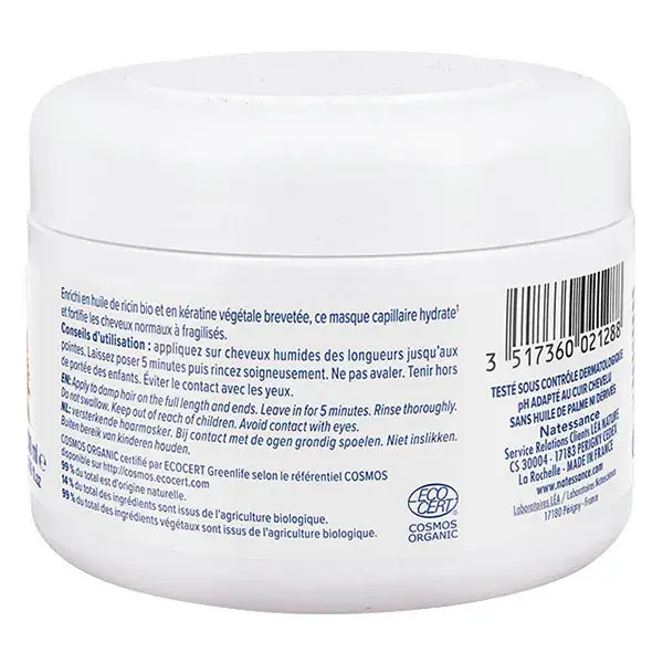 Natessance Masque Capillaire Fortifiant Ricin et Kératine Bio 200ml